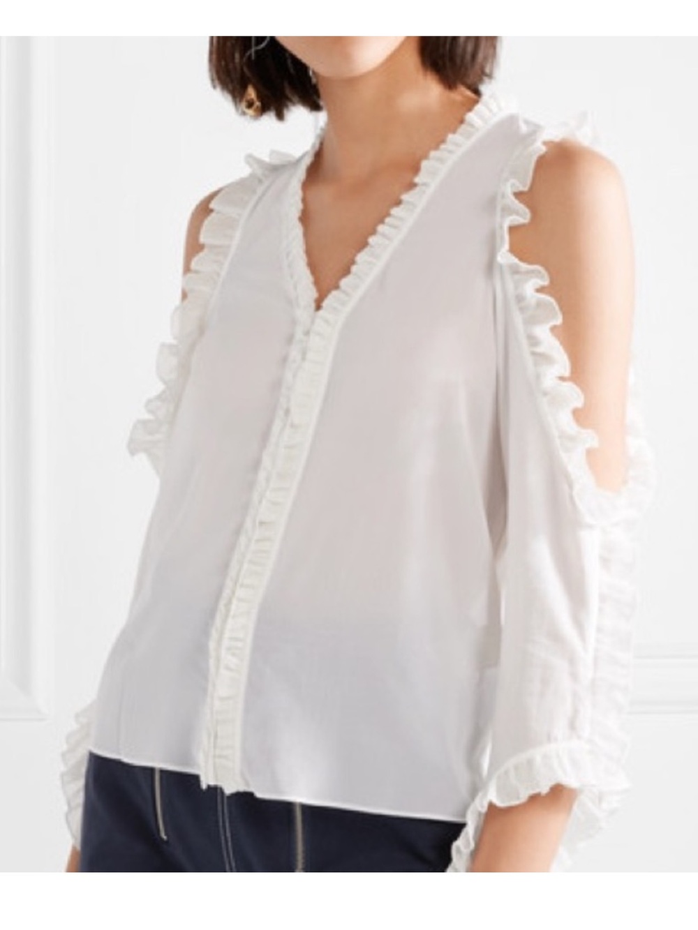Alice + Olivia NWT Claudette Ruffled Cold Shoulder Off-White Size Large
